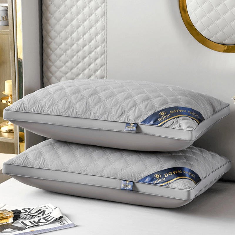 Low Price Hilton Pillow Double Edge Wrapping Bed Pillow 800g High Weight Filling Feather Velvet Neck Pillow for Sleeping