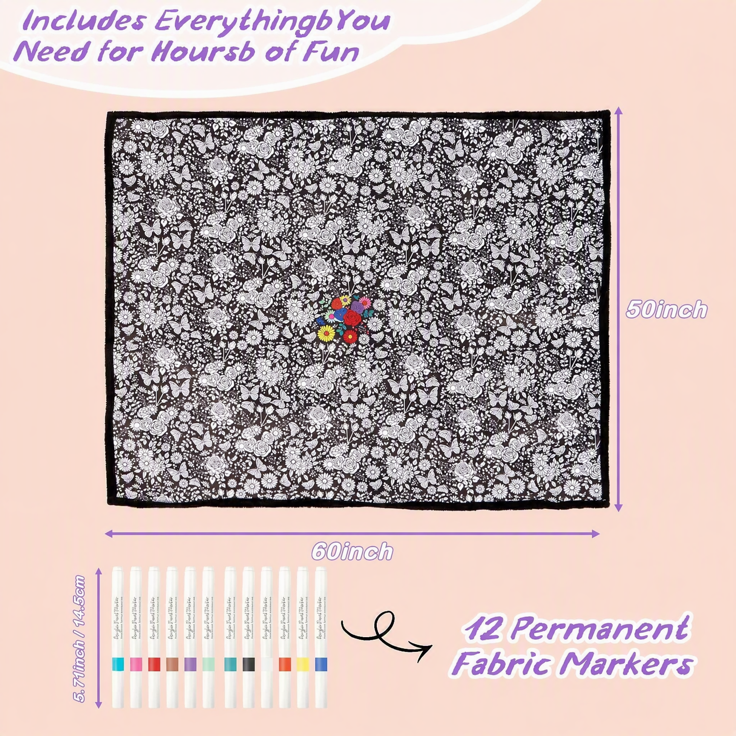 DIY Coloring Blanket for Kids Adults Color Your Own with Washable Markers Velvet 50x60 Machine Washable Gift