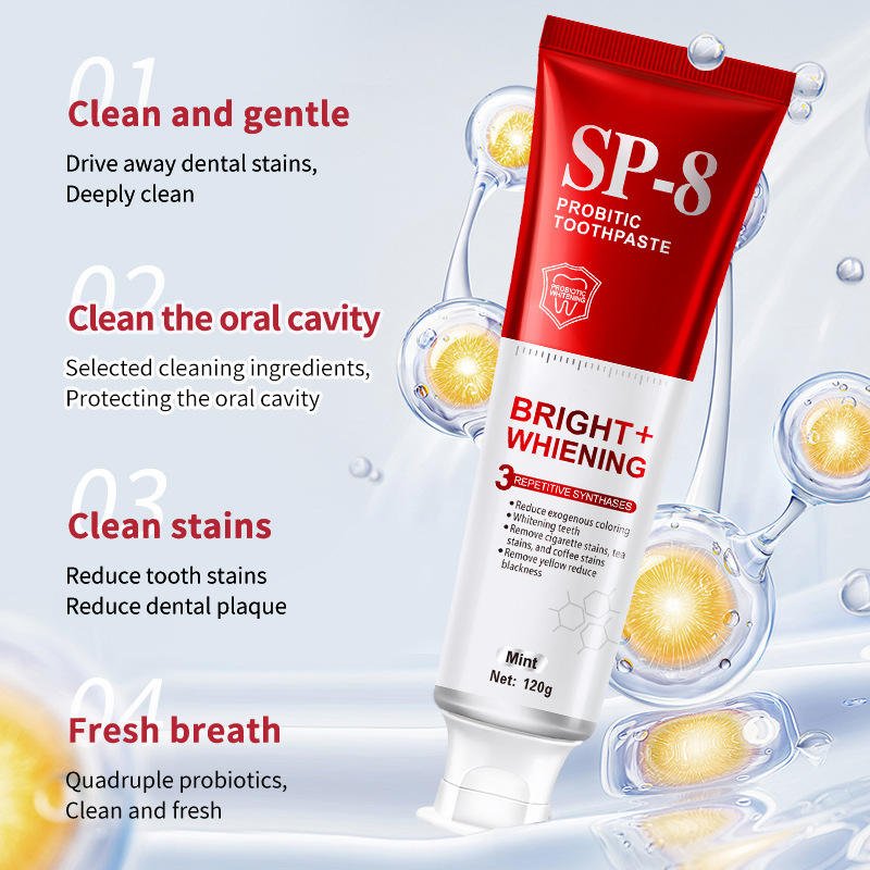 Professional SP-8 Probiotic Whitening Toothpaste 120g Mint Flavor Deep Clean FreshBreath Retail Ready Oral Care Toothpaste
