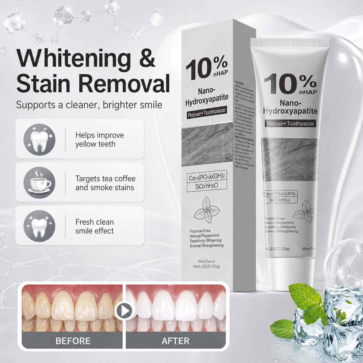 Wholesale 10% Chemical Nano Hydroxyapatite Toothpaste 120g Enamel Repair Whitening for Sensitive Teeth Stain Removal Home Use