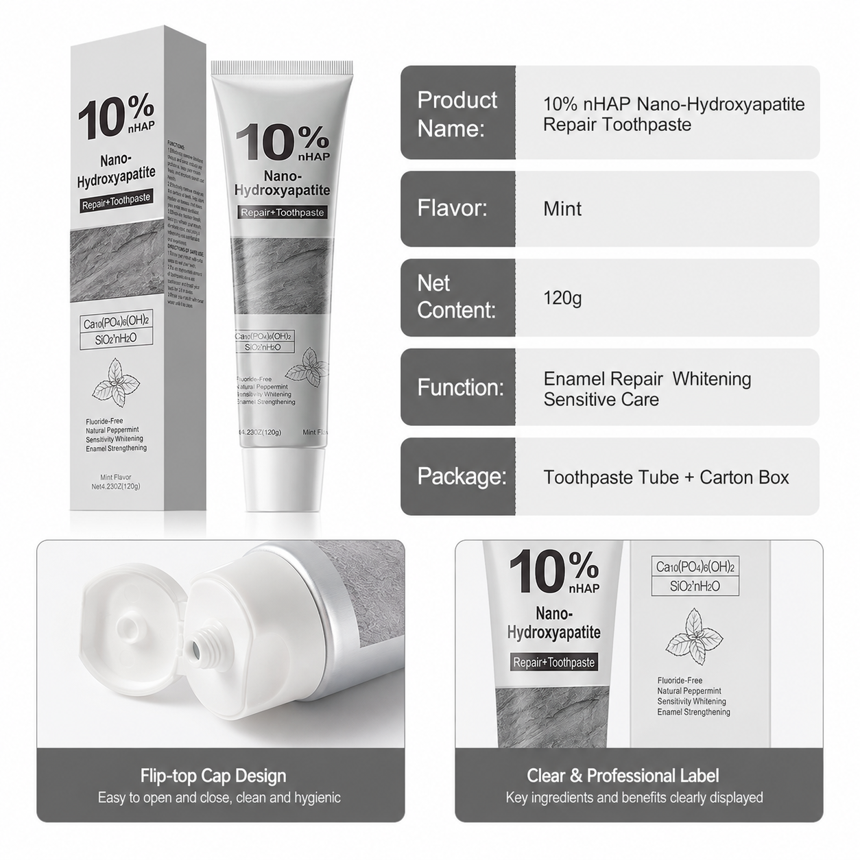 Wholesale 10% Chemical Nano Hydroxyapatite Toothpaste 120g Enamel Repair Whitening for Sensitive Teeth Stain Removal Home Use