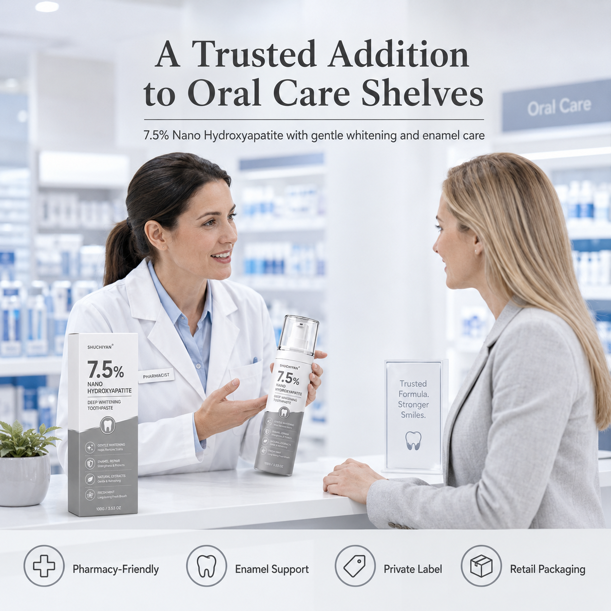 Custom 7.5% Nano Hydroxyapatite Toothpaste 100g Gentle Whitening Enamel Care Fresh Mint for Retail Wholesale Private Label