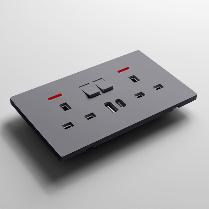 13A Multi Wall Socket British Standard Modern Black Color UK 250V 13A Multifunction Electrical Switched Wall Sockets for Home