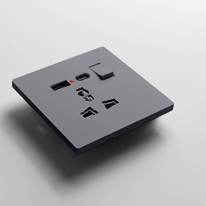 13A Multi Wall Socket British Standard Modern Black Color UK 250V 13A Multifunction Electrical Switched Wall Sockets for Home