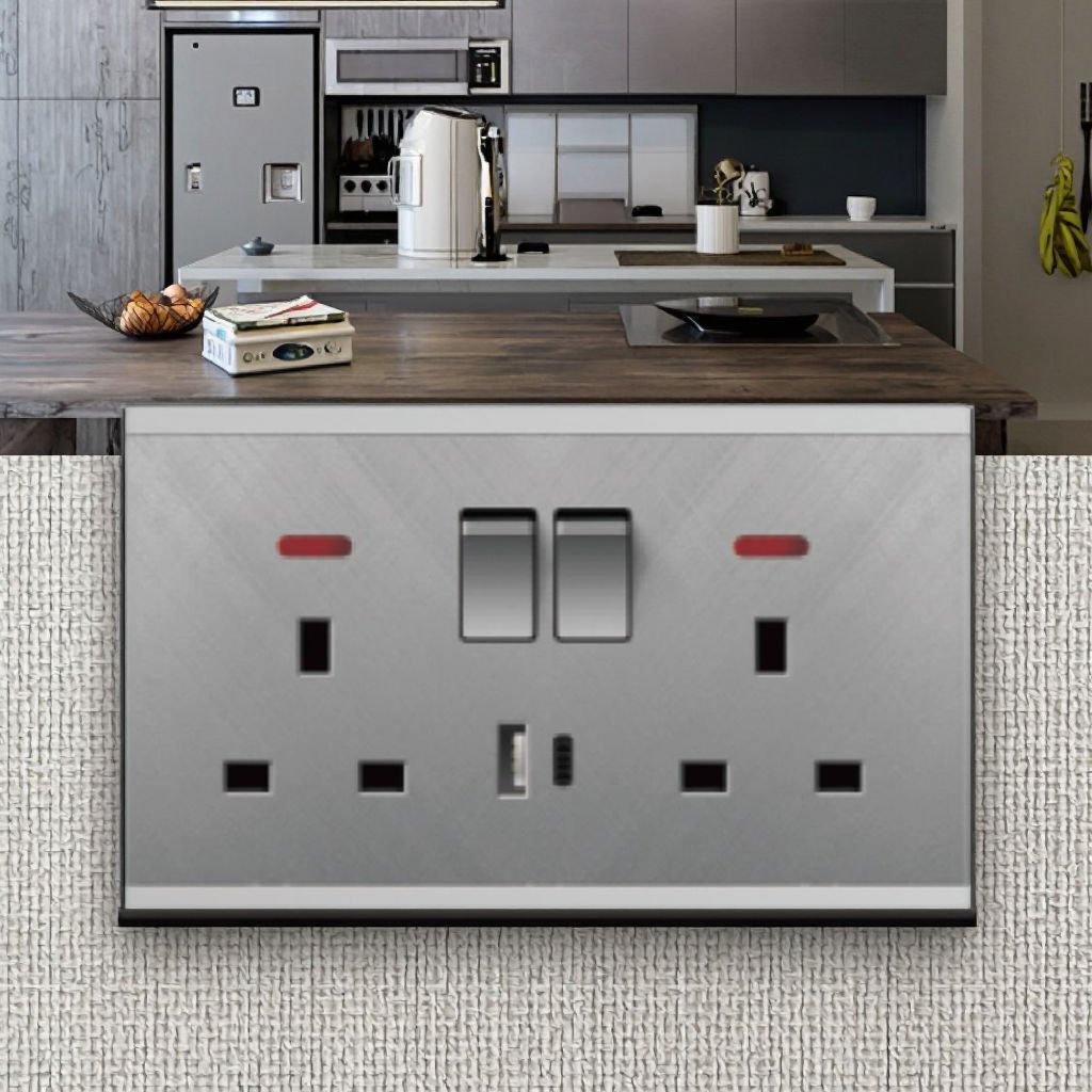 USB+TYpe-C Uk Socket Normal Universal Wall Switched 3 Pin Power 13a Double Multi Socket Glitter Checkered Stripes