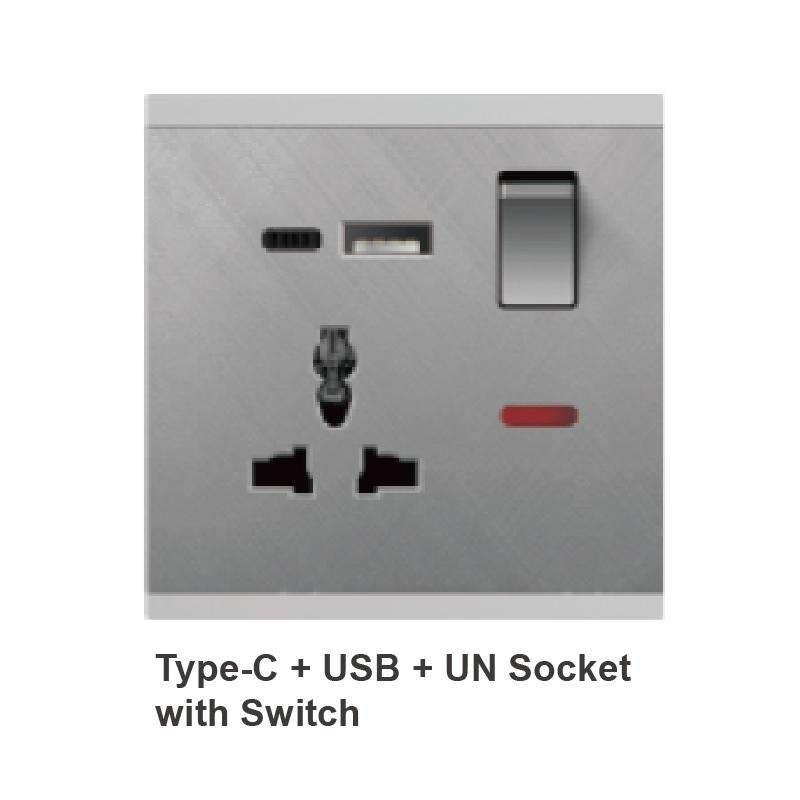 USB+TYpe-C Uk Socket Normal Universal Wall Switched 3 Pin Power 13a Double Multi Socket Glitter Checkered Stripes