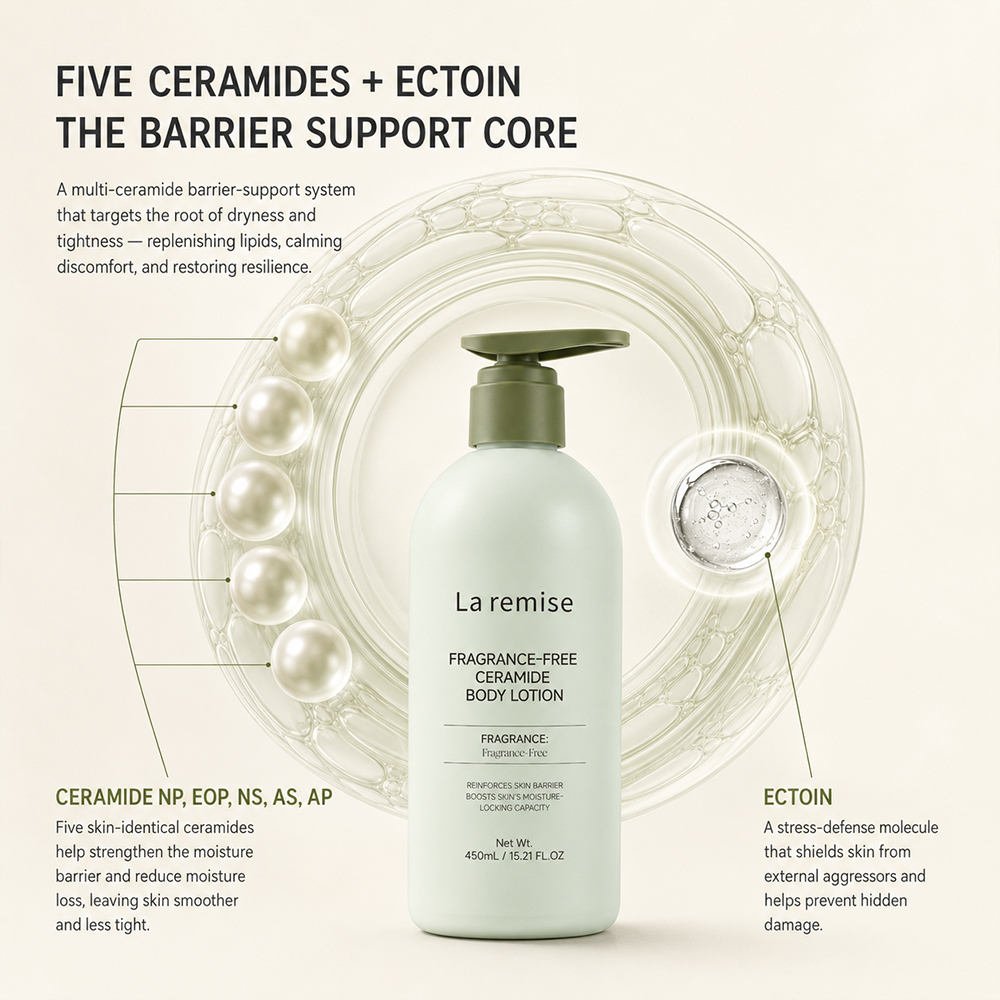 Neck to Toe Ceramide Body Lotion Fragrance Free Moisture Barrier Locking Shea Butter Squalane for Sensitive Skin