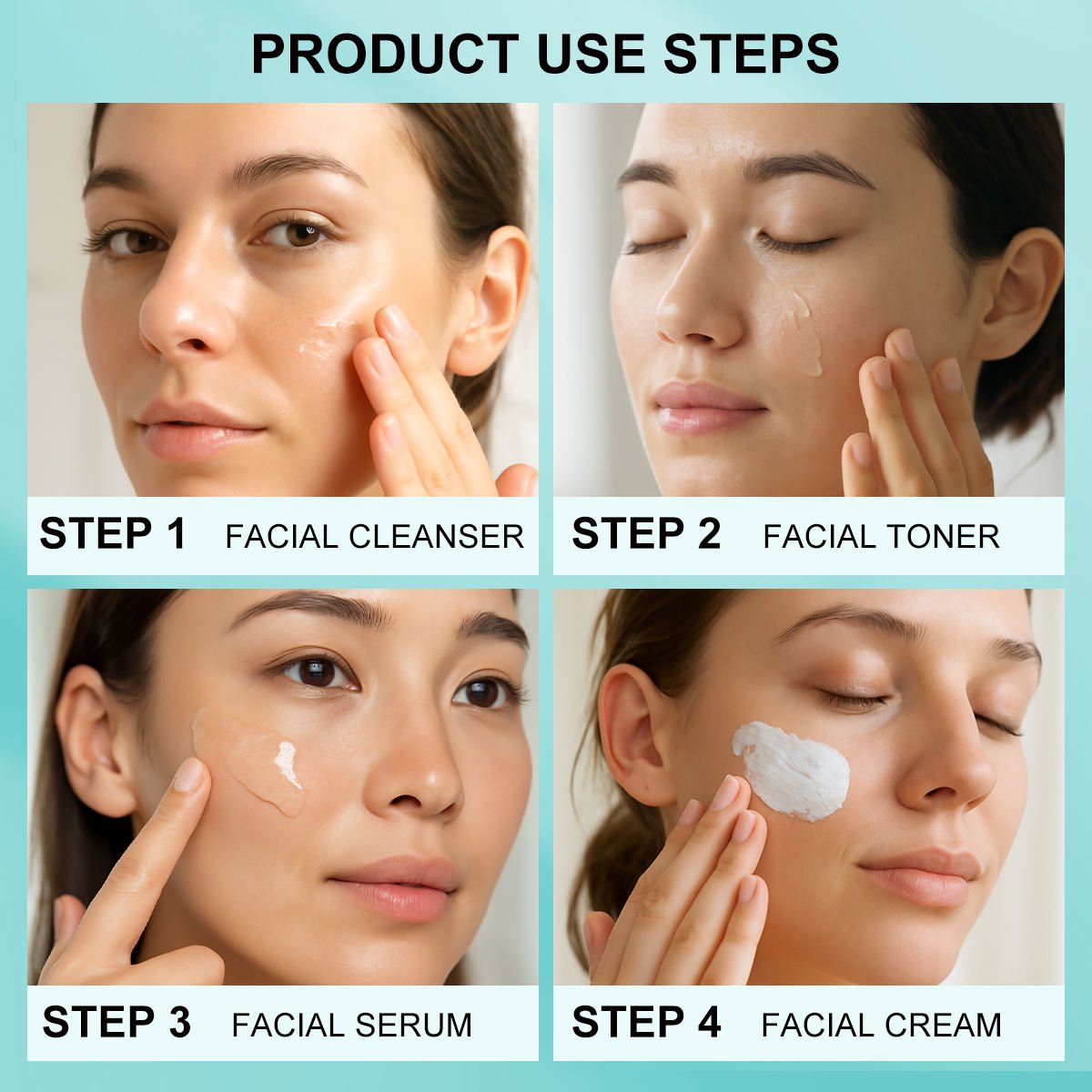 Private Label Salicylic Acid Acne Care Set Acne Prone Skin Repair 4 Piece Face Care Set Containing Serum Cleanser Cream Toner