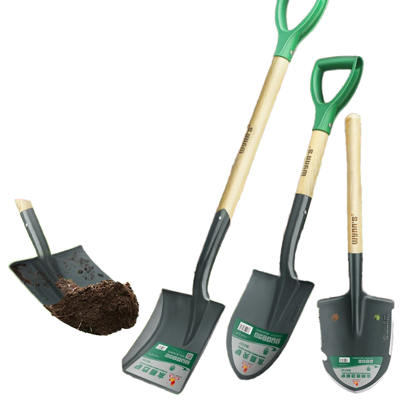 Cisivis In-stock Iron Shovel Garden Gardening Tool Manganese Steel 90 Square Blade 9 1/2 Black Wood Handle 30cm 1 Year