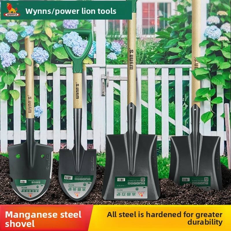 Cisivis In-stock Iron Shovel Garden Gardening Tool Manganese Steel 90 Square Blade 9 1/2 Black Wood Handle 30cm 1 Year