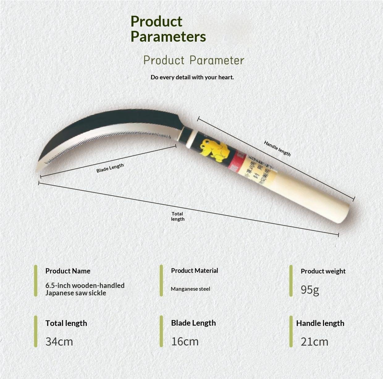 6.5-inch Manganese Steel Agricultural Sickle Hoe Digging Grass Tools Portable sharp Wooden Handle Sickle