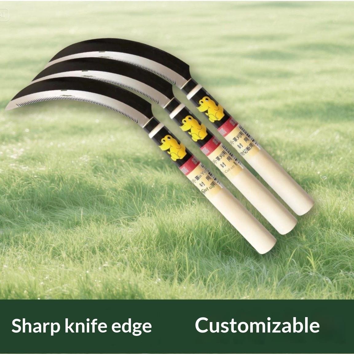 6.5-inch Manganese Steel Agricultural Sickle Hoe Digging Grass Tools Portable sharp Wooden Handle Sickle