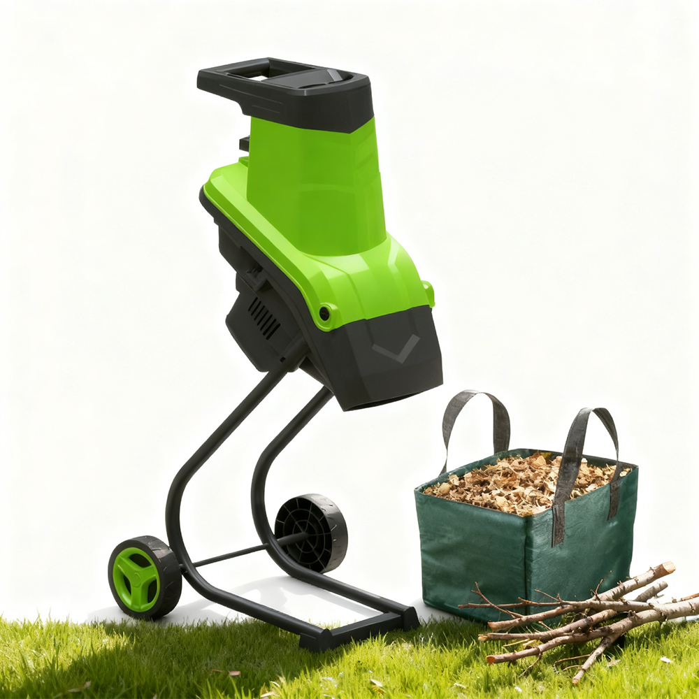 Vertak 2500W Electric Garden Shredder Wood Chipper Mobile Wheels 45mm Diameter Collection Bag Leaf Mulcher Overload