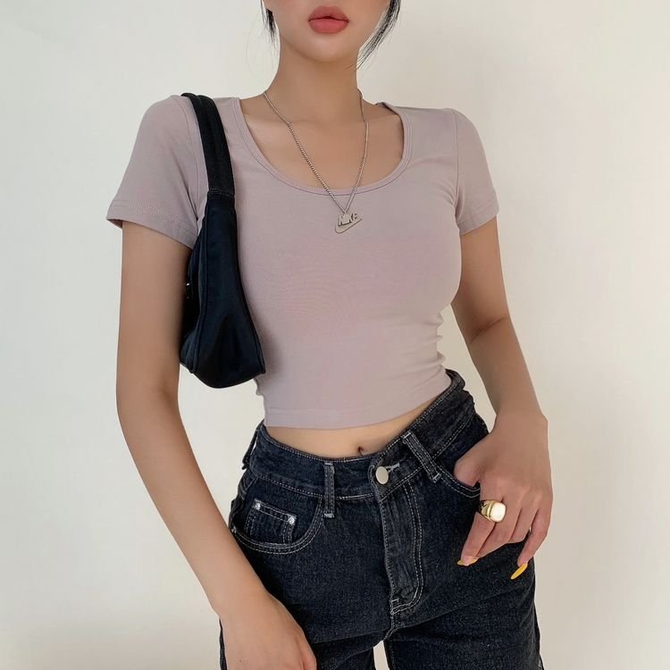 Custom Logo Print Women Short Sleeve Summer Soft 100% Cotton Blank Crop Top Women T Shirt