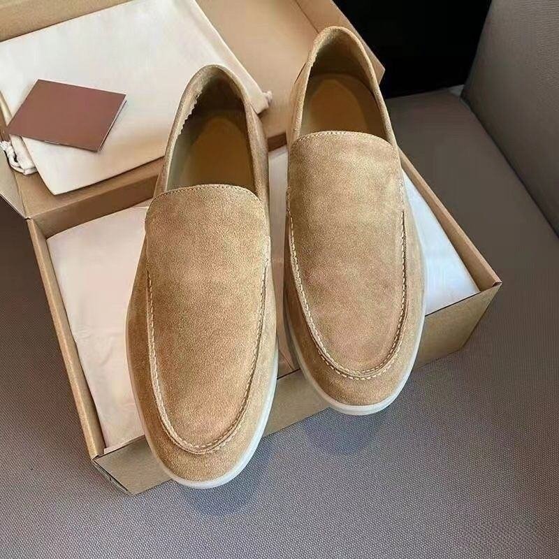 2025 Unisex Design Genuine Sheepskin Flat Loafers High Quality Casual Shoes Slip-On Closure Soft Fashionable Anti-Slip for Men