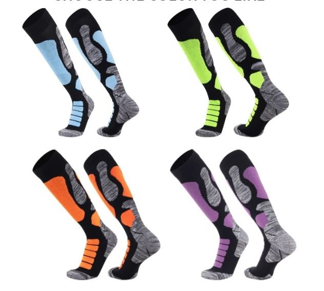 Customizable Merino Wool Blend Ski Hiking Socks Sweat-Absorbent Cushioned Crew Length Cold Weather Sports High