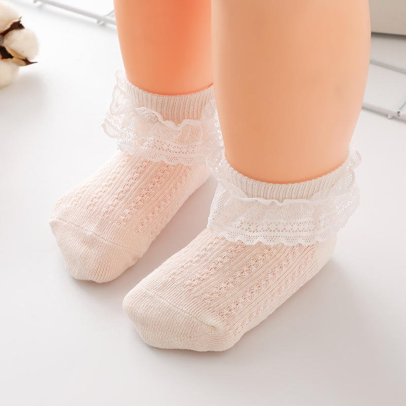 Summer Baby Socks Manufacturer Wholesale Cotton Socks for Kids Solid Color Children's Girls Lace Socks