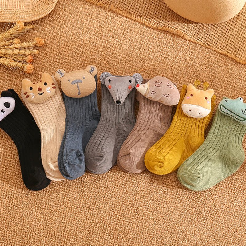 Wholesale 3d Cartoon Baby Cotton Socks Middle Tube Kids Girls Socks Solid Color Children's Boys Socks