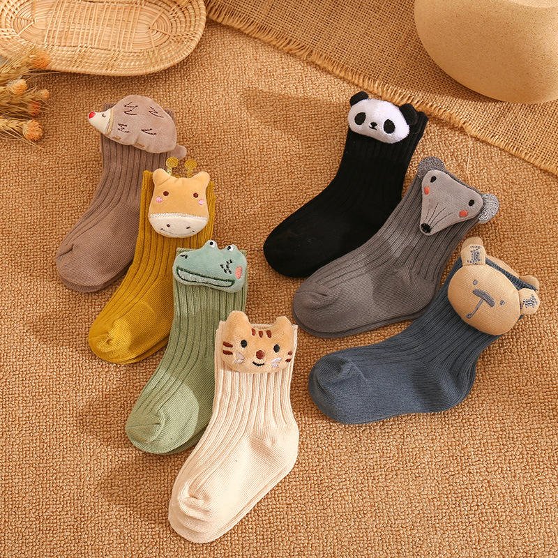 Wholesale 3d Cartoon Baby Cotton Socks Middle Tube Kids Girls Socks Solid Color Children's Boys Socks