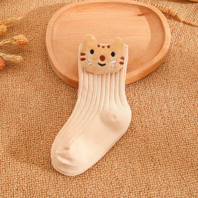 Wholesale 3d Cartoon Baby Cotton Socks Middle Tube Kids Girls Socks Solid Color Children's Boys Socks