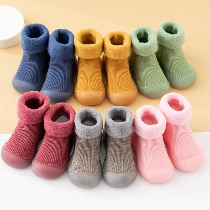 Winter Thickened Baby Walking Soft Sole Shoes Warm Solid Color Baby Non Slip Socks
