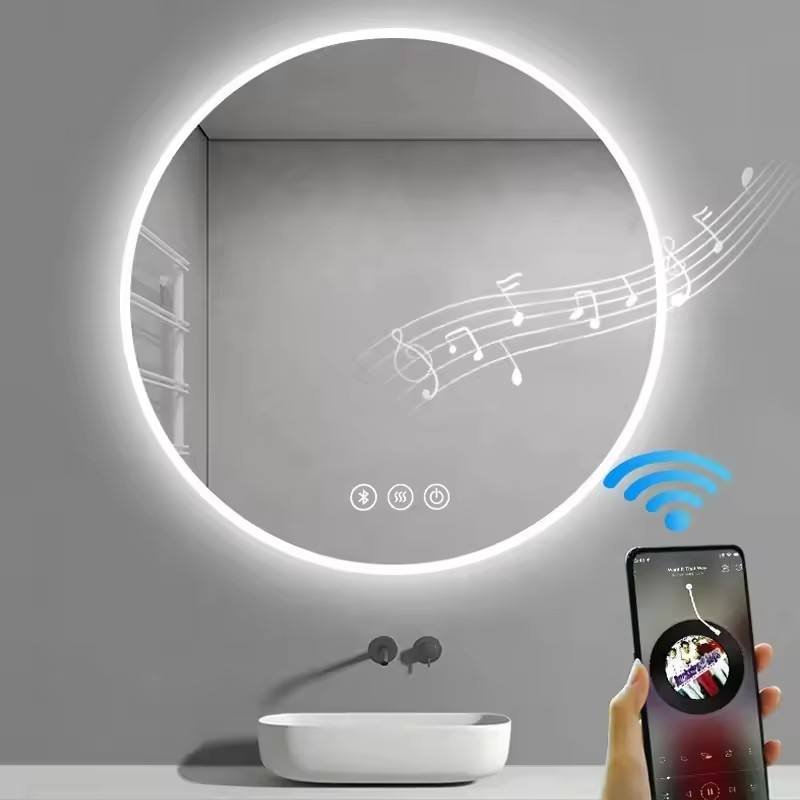 Smart Led Mirror Bathroom Round Mirror With Led Light and Blue_tooth Speaker Music Touch Screen Smart Mirror