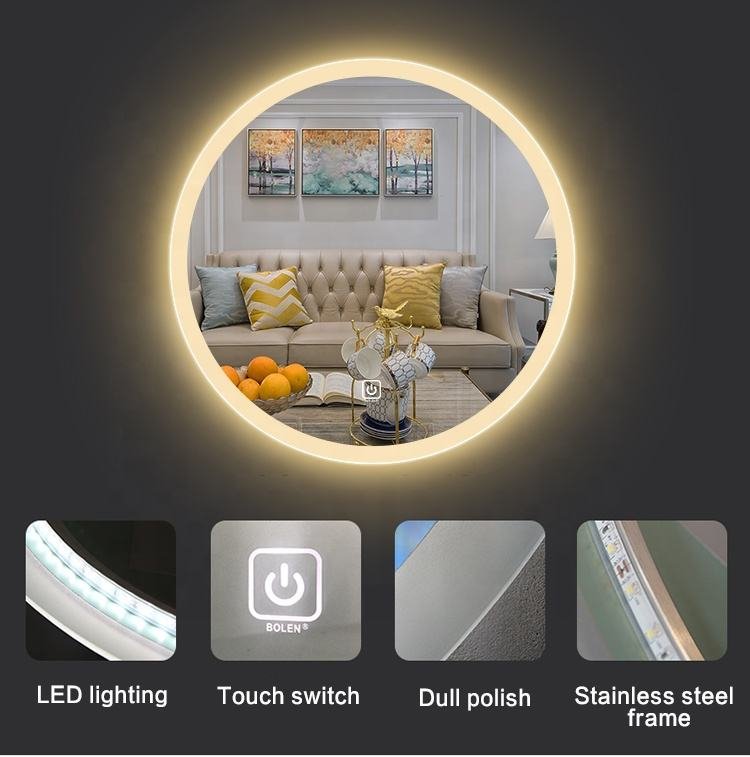 Smart Led Mirror Bathroom Round Mirror With Led Light and Blue_tooth Speaker Music Touch Screen Smart Mirror