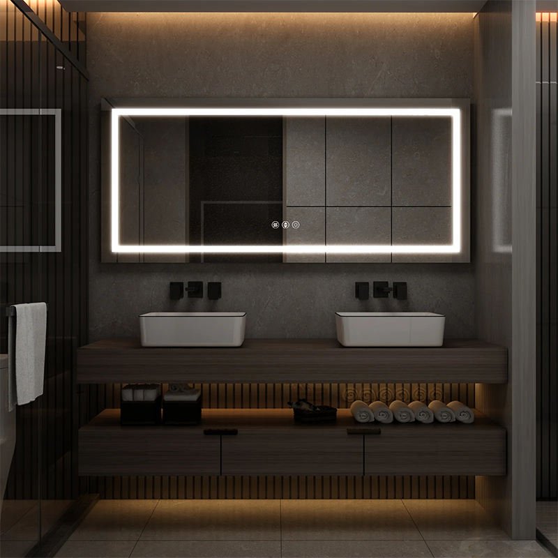 Waterproof Defogger Illuminated Mirror Large Rectangle Touch Switch Bathroom Mirror With LED Light