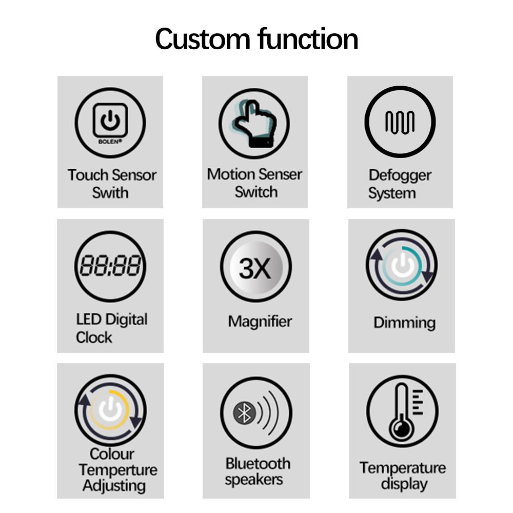 Waterproof Defogger Illuminated Mirror Large Rectangle Touch Switch Bathroom Mirror With LED Light