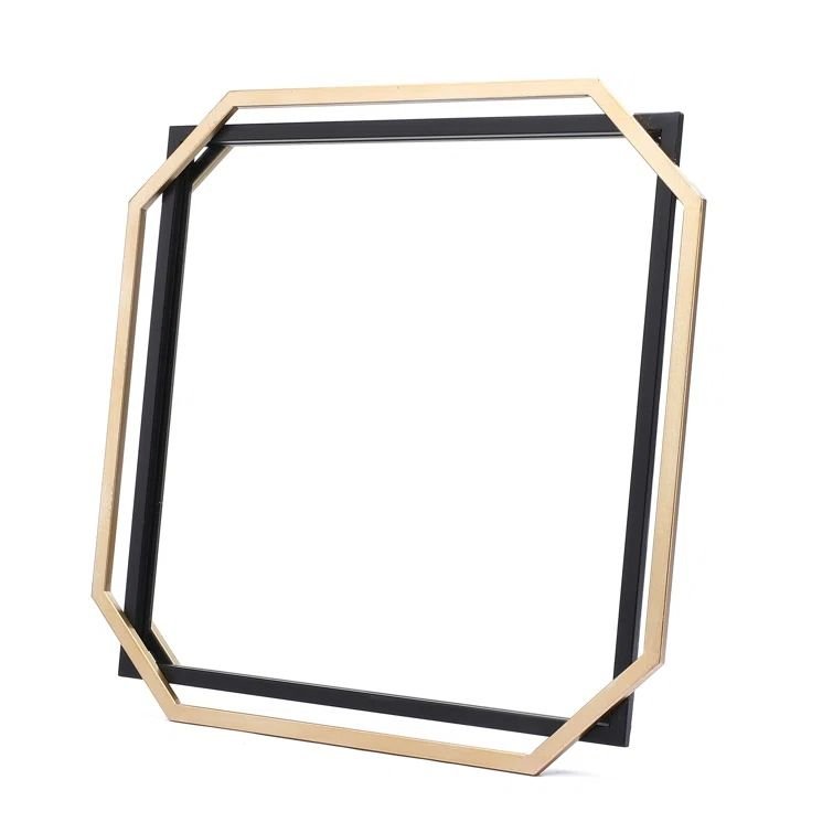 Modern Square Vanity Decorative Wall Mirror Matte Black Gold Metal Double Frame 22 Inch