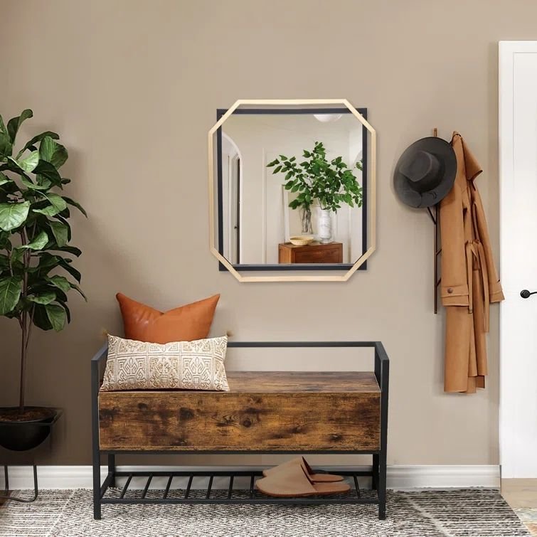 Modern Square Vanity Decorative Wall Mirror Matte Black Gold Metal Double Frame 22 Inch