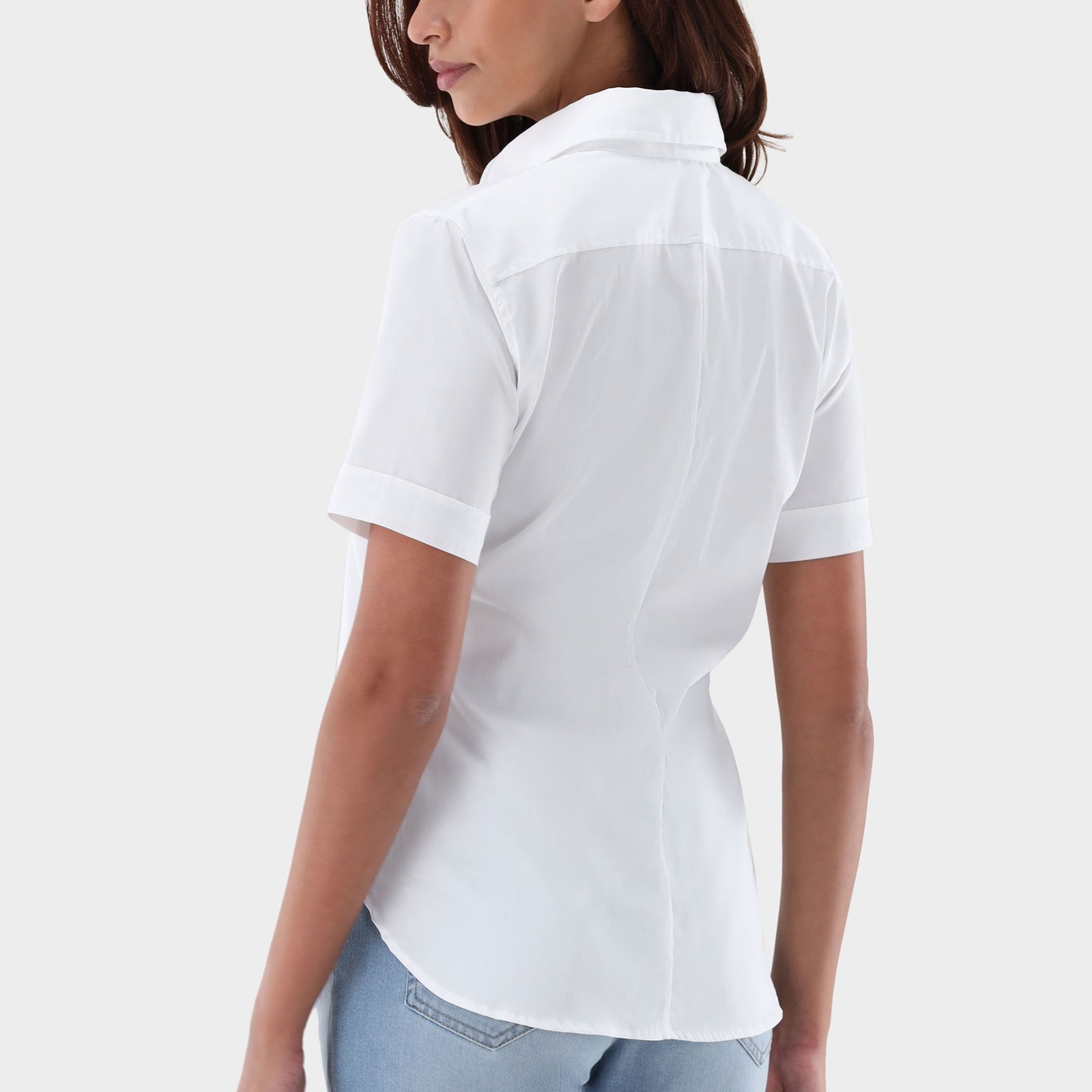 Factory Custom Logo Formal Shirt for Women Poly-Cotton White Short Sleeve