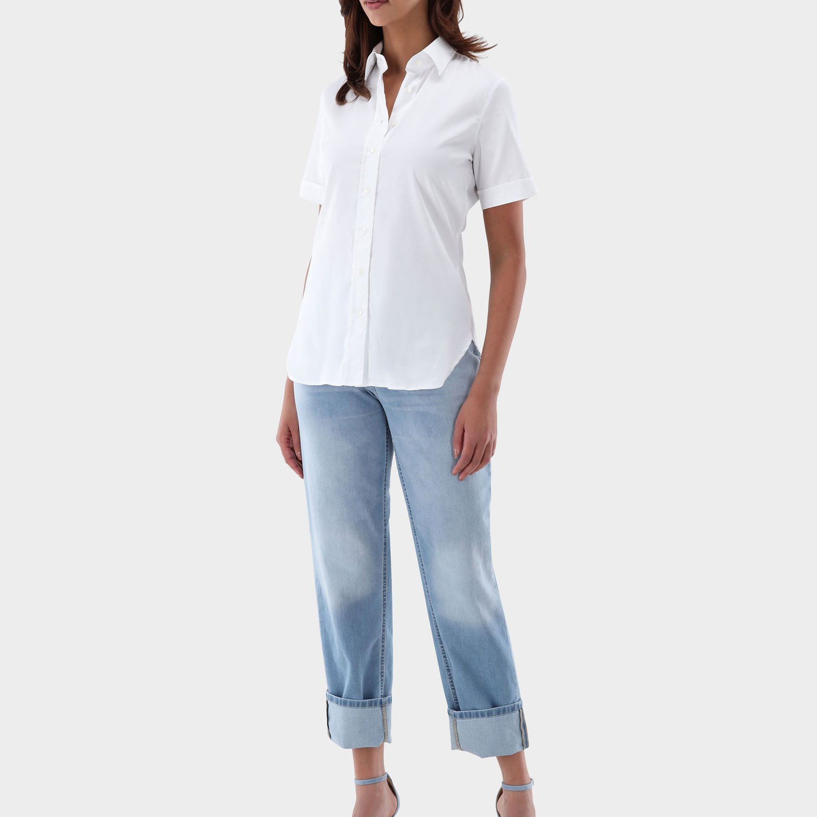 Factory Custom Logo Formal Shirt for Women Poly-Cotton White Short Sleeve