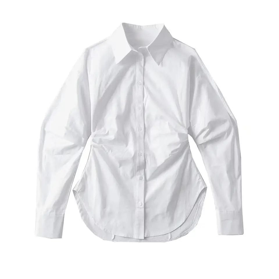 Buttons up Long Sleeve White Color Turn Down Collar Casual Fashion Shirts for Women