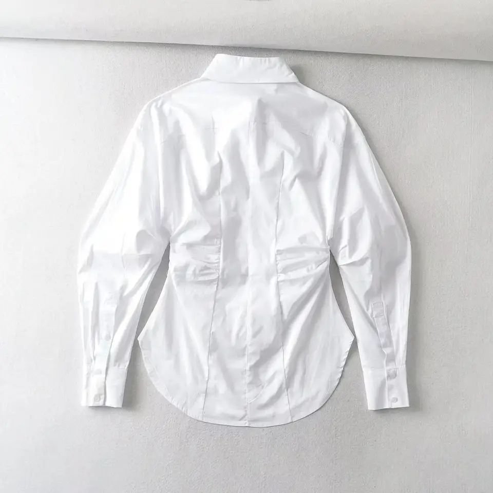 Buttons up Long Sleeve White Color Turn Down Collar Casual Fashion Shirts for Women