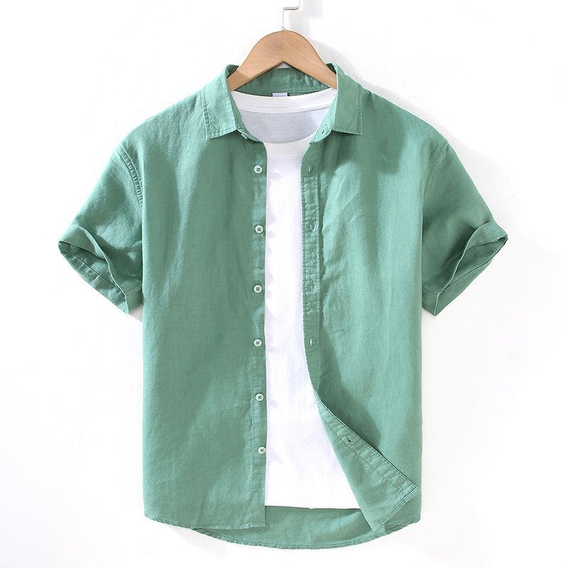 100% Linen Casual White Button Down Shirts Short Sleeve Regular Fit Shirts for Men Private Label Shirts Men
