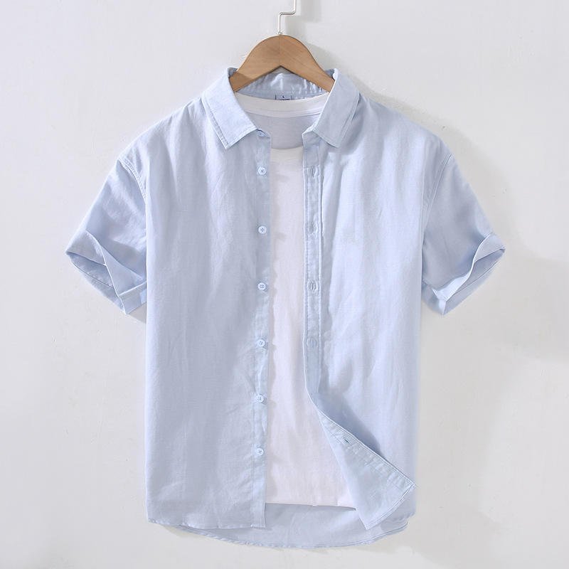 100% Linen Casual White Button Down Shirts Short Sleeve Regular Fit Shirts for Men Private Label Shirts Men