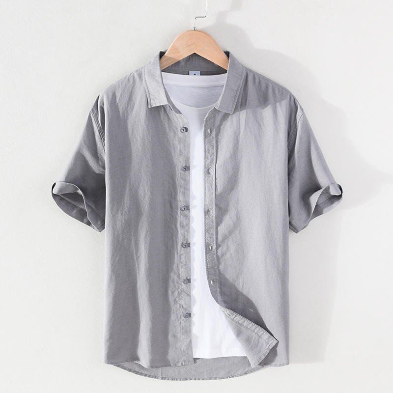 100% Linen Casual White Button Down Shirts Short Sleeve Regular Fit Shirts for Men Private Label Shirts Men
