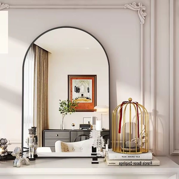 Large Arched Wall Decor Mirror for Bedroom Dressing Aluminum Alloy Thin Frame Bathroom Mirror