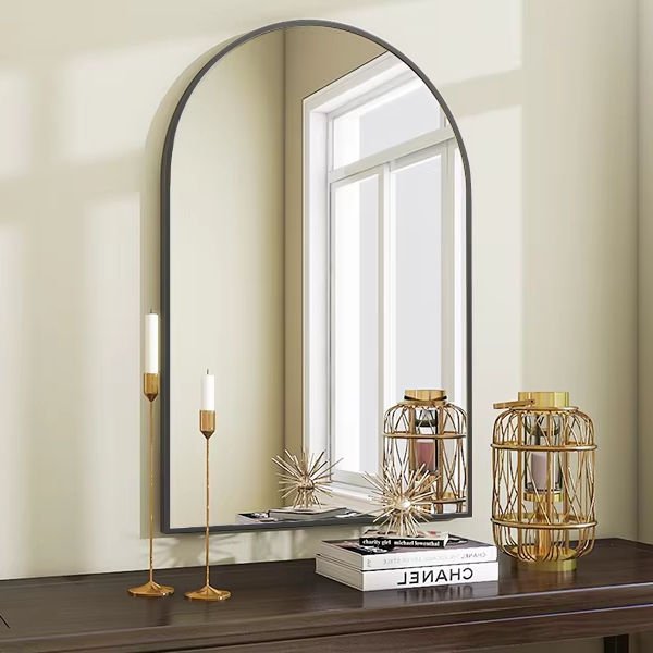 Large Arched Wall Decor Mirror for Bedroom Dressing Aluminum Alloy Thin Frame Bathroom Mirror