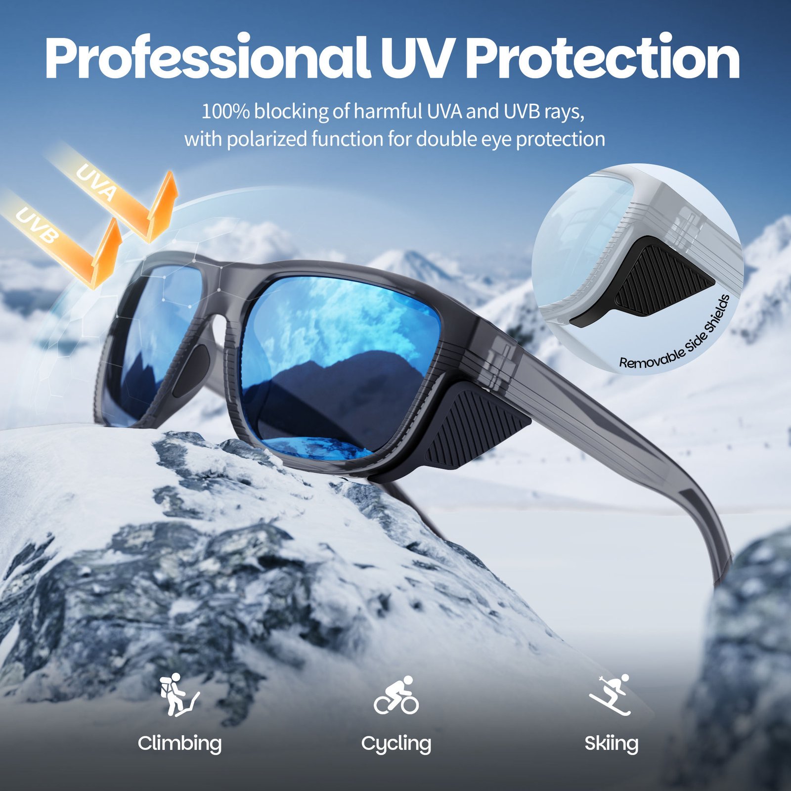 OEM TR90 Frame Side Shield Gafas De Sol Polarizadas UV400 Windproof Cycling Climbing Hiking Mountaineering Sports Sunglasses