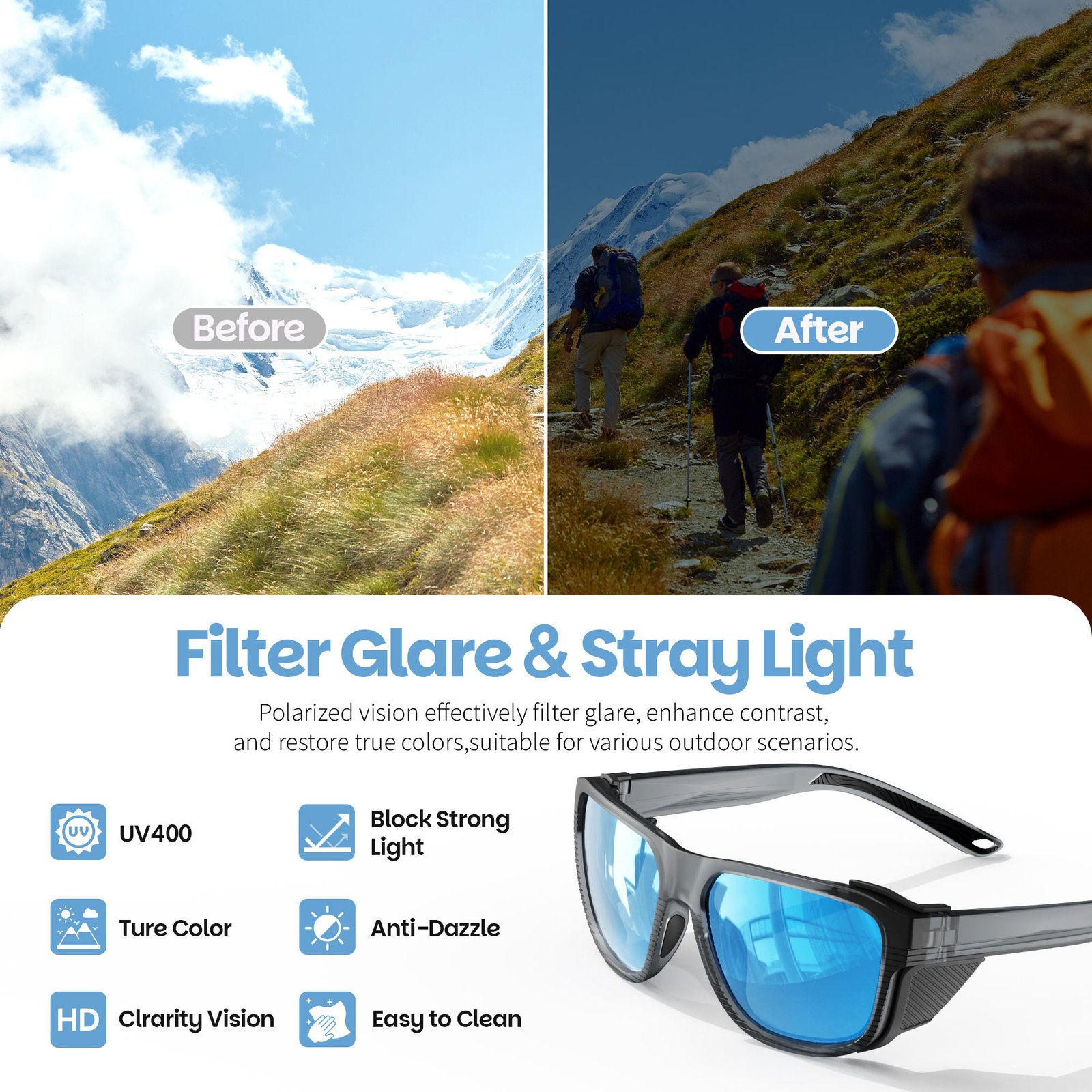 OEM TR90 Frame Side Shield Gafas De Sol Polarizadas UV400 Windproof Cycling Climbing Hiking Mountaineering Sports Sunglasses