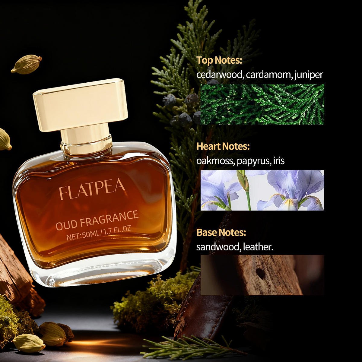 Wholesale Men's Durable Glass Spray Cypress Leather Wood Tone Alcohol Free Lasting Perfume
