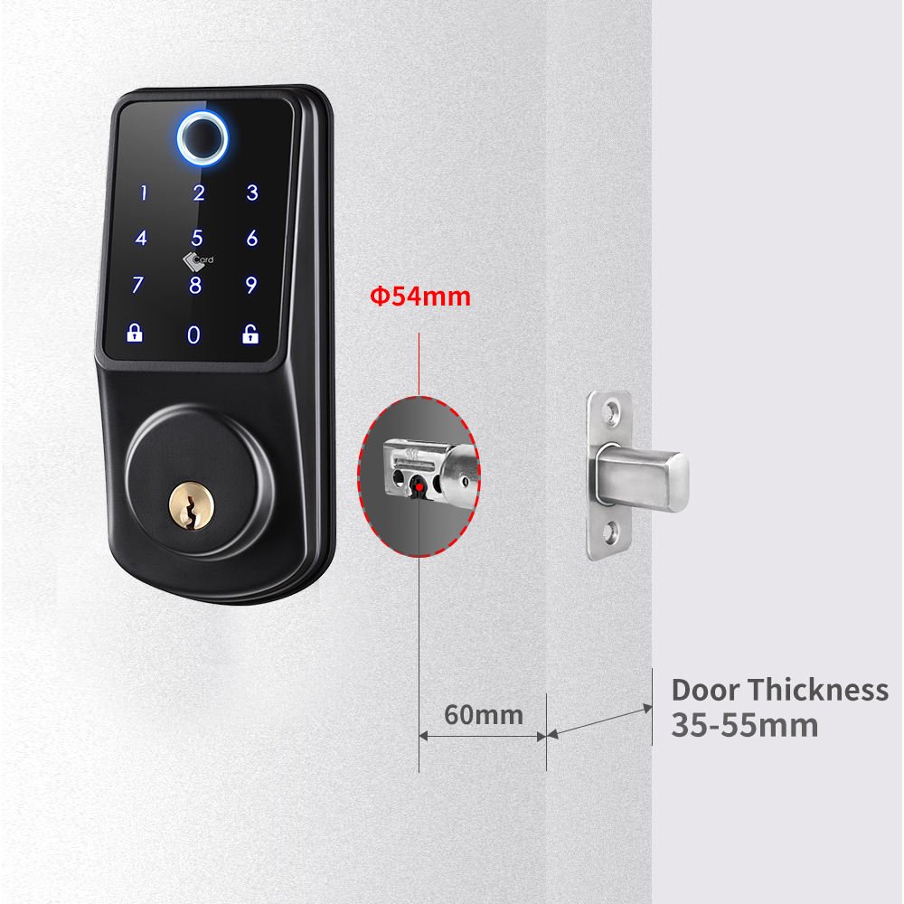 TTlock APP Aluminum Alloy Smart Deadbolt Lock with Fingerprint IC Card Passcode & Mechanical Key for Wood Door Home Security
