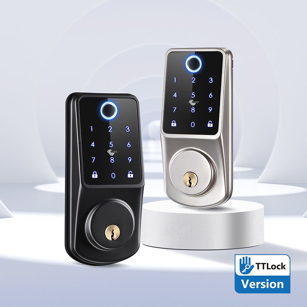 TTlock APP Aluminum Alloy Smart Deadbolt Lock with Fingerprint IC Card Passcode & Mechanical Key for Wood Door Home Security