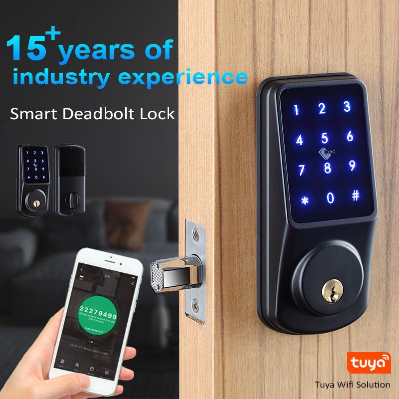 North American Patent Design Tuya App Smart Deadbolt Door Lock Cloud for Wood/Aluminum/Steel Doors Aluminum Alloy Construction