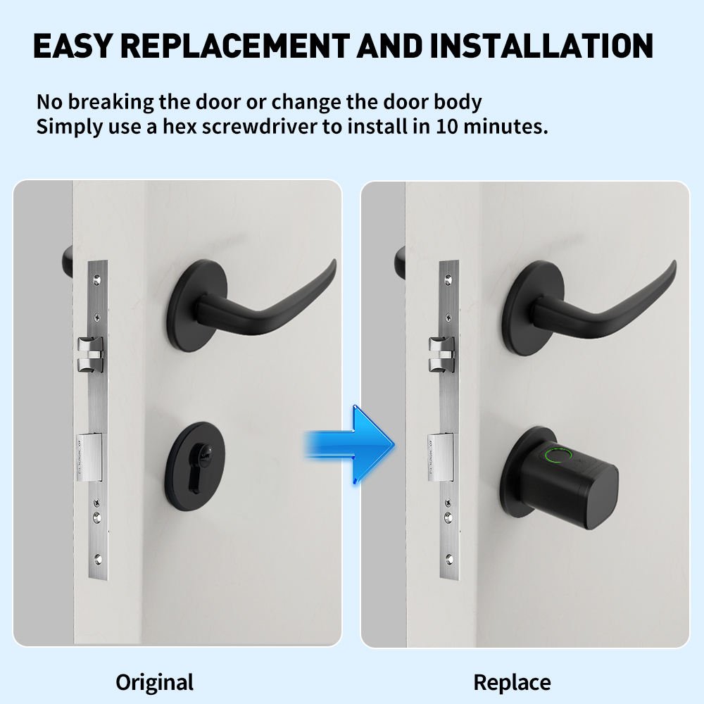 Smartek Euro Easy Replacement Fingerprint Passcode Key AAA Batteries Digital Electronic Tuya Card Cilindros Brass Cylinder Lock