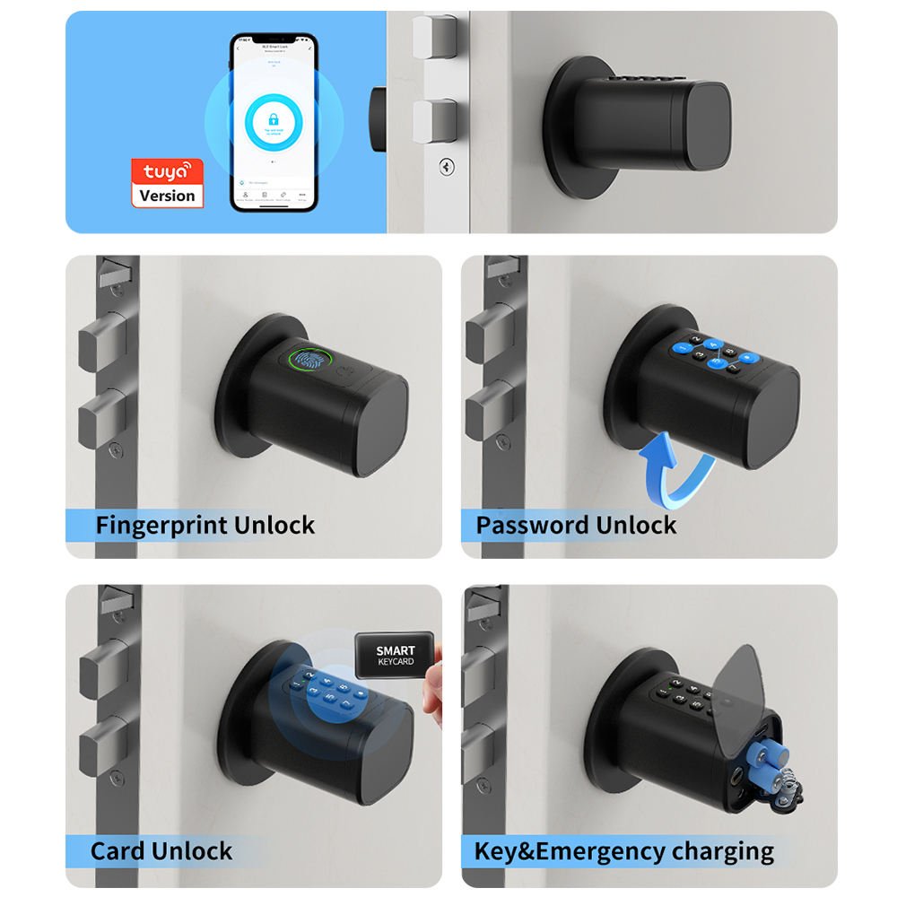 Smartek Euro Easy Replacement Fingerprint Passcode Key AAA Batteries Digital Electronic Tuya Card Cilindros Brass Cylinder Lock