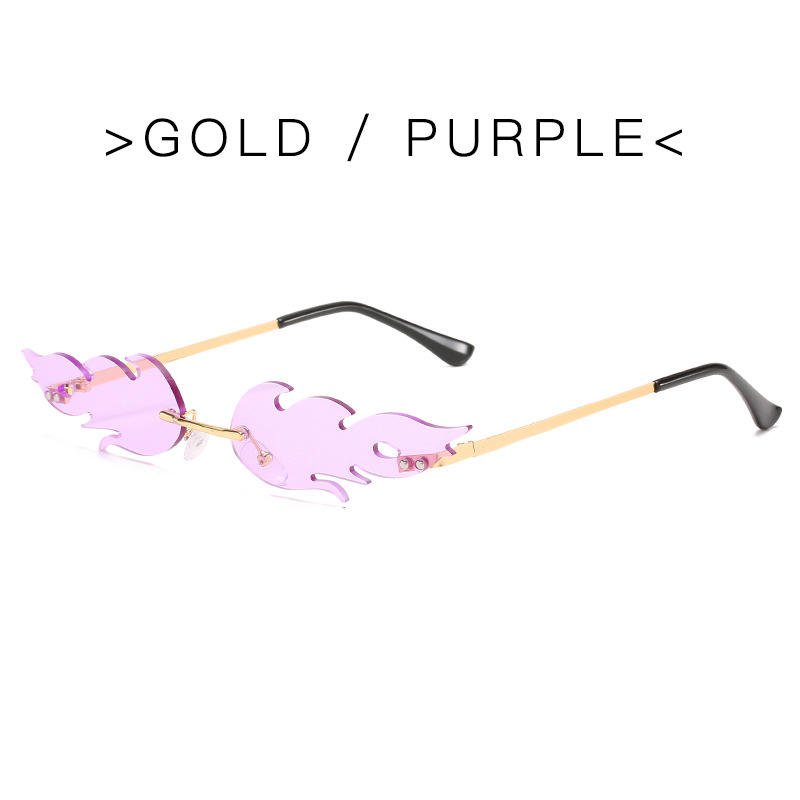 European American Stylish Trendy Flame Shape Rimless Sunglasses for Women Candy Colors Frameless Party Glasses UV400 Metal Legs