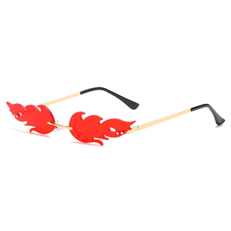 European American Stylish Trendy Flame Shape Rimless Sunglasses for Women Candy Colors Frameless Party Glasses UV400 Metal Legs